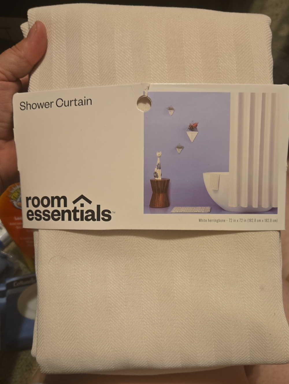 Room Essentials Cream Herringbone Shower Curtain 994